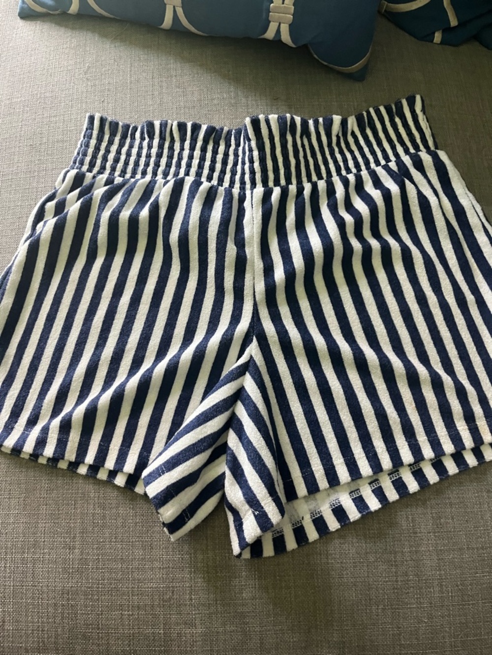 Crewcuts Navy and White Terrycloth  Striped Smocked-Waist Shorts